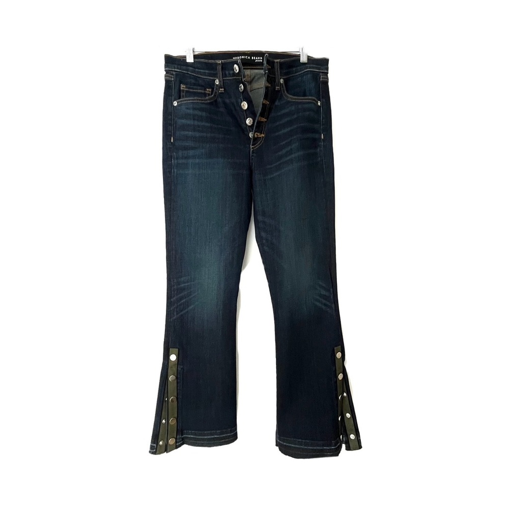 Veronica Beard | High Rise Waist | Flared Button-Accent | Dark Wash Jeans
